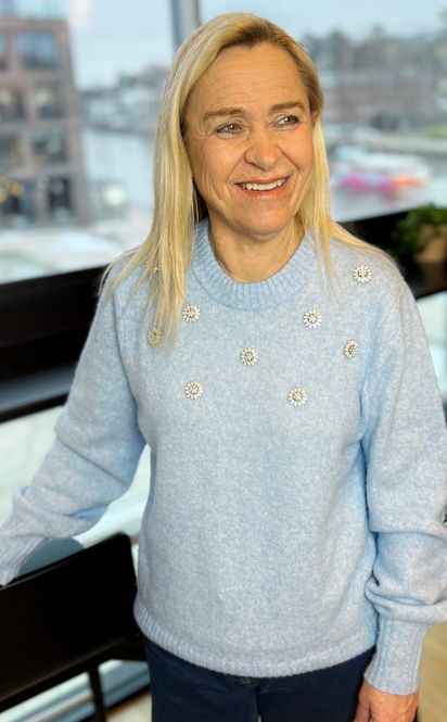 Hovedbilde Helga lyseblå genser med dekorsteiner