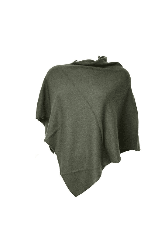 Poncho med ull olivengrønn