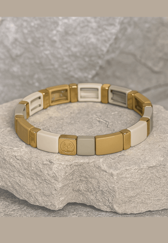 Emaljert armbånd beige/grå L/XL