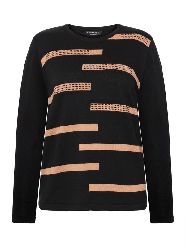 Laila strikkegenser med stripe sort