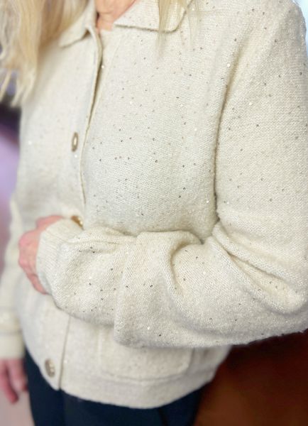 Hovedbilde Helga kremhvit cardigan med glitter