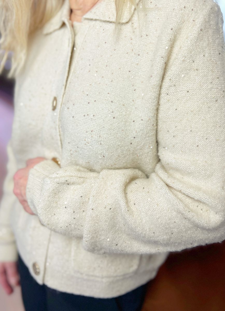 Helga kremhvit cardigan med glitter