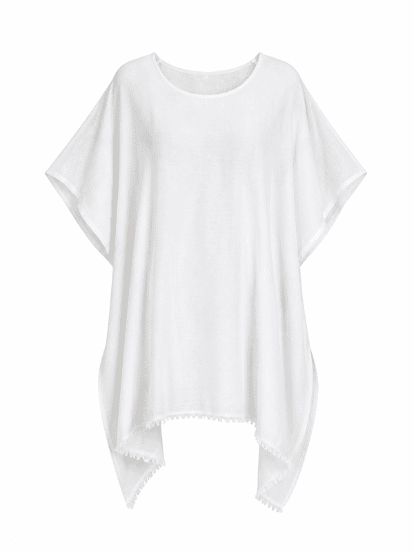Strand-poncho kremhvit
