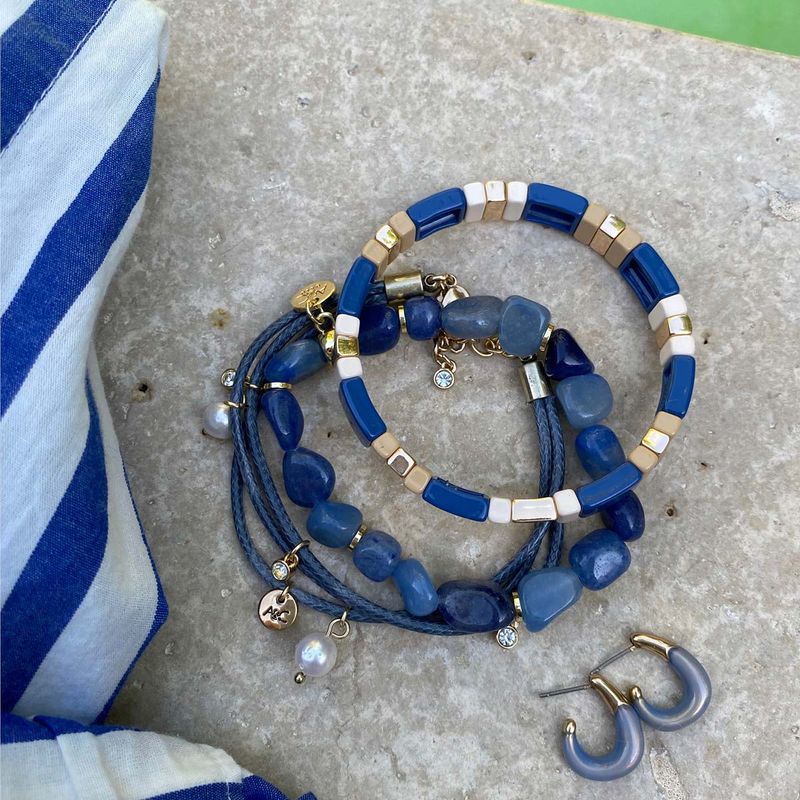 Emaljert armbånd L/XL  blå-beige 