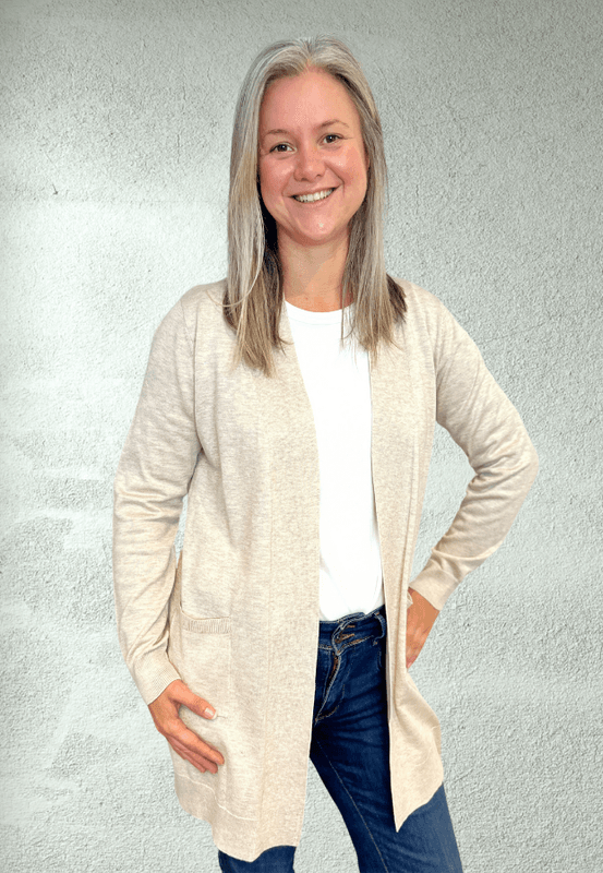 Amalie strikkejakke beige melert