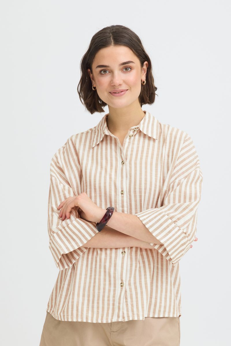 Irene bomullsskjorte beige stripet