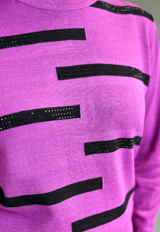 Laila strikkegenser med stripe lilla